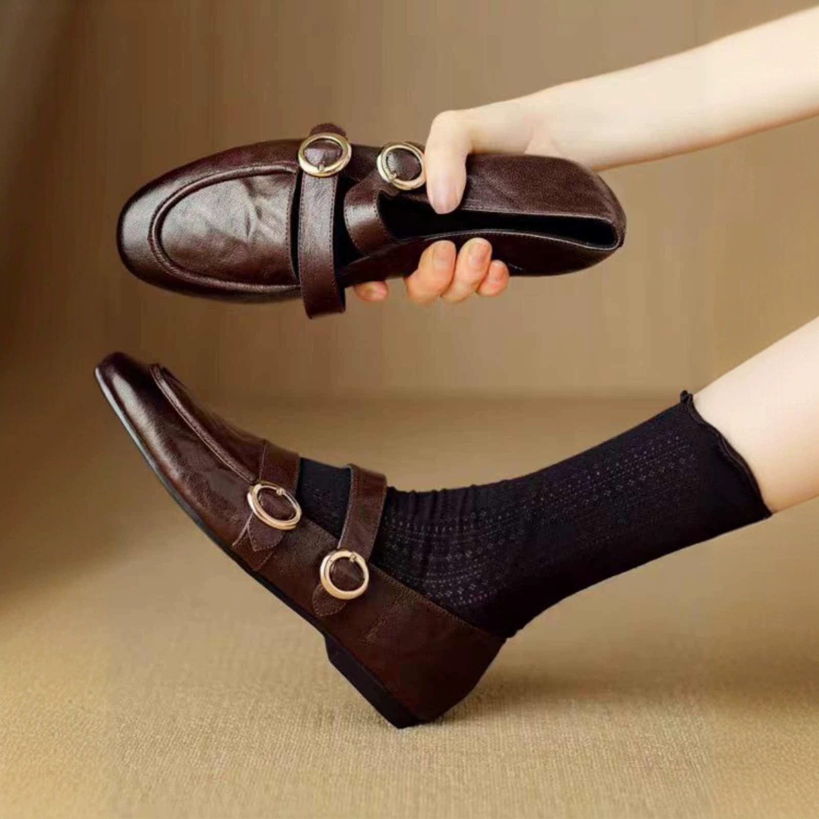 [Готовый запас] 980, французские туфли Мэри Джейн из мягкой кожи на плоской подошве, ранняя весна и осень, новые женские туфли в стиле ретро с мягкой кожей на мягкой подошве