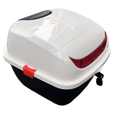 Electric car trunk battery car tail box universal large capacity waterproof storage box backrest changed to anti-shake double buckle tail box (Motorcycle trunk) - whitemedium