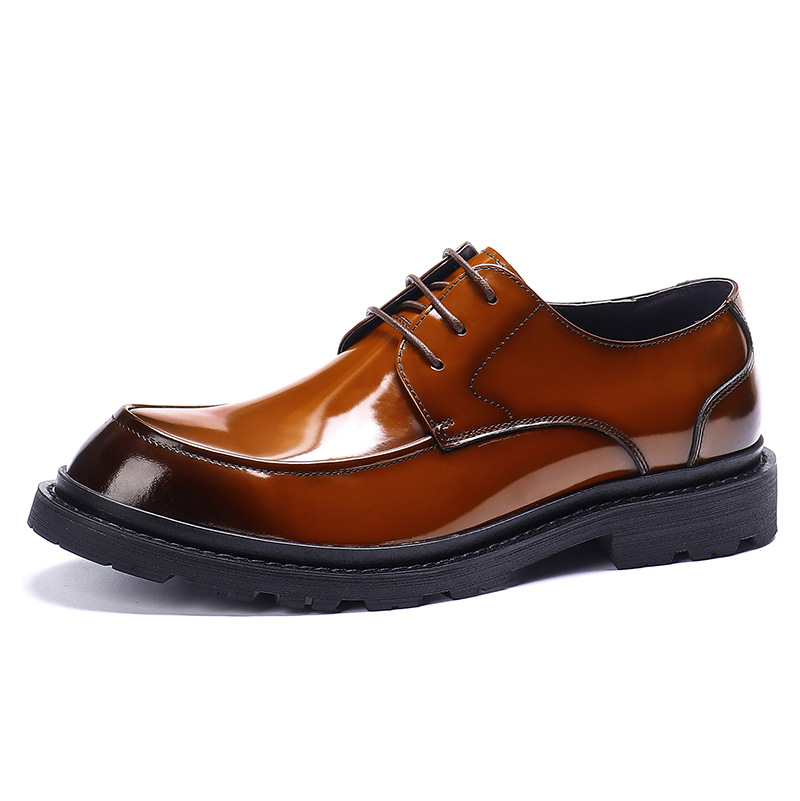 Leather Shoes Men's Factory Wholesale Business Casual Shoes British Men's Shoes Lace-up Derby Shoes Bright Leather Dress Shoes Round Toe
