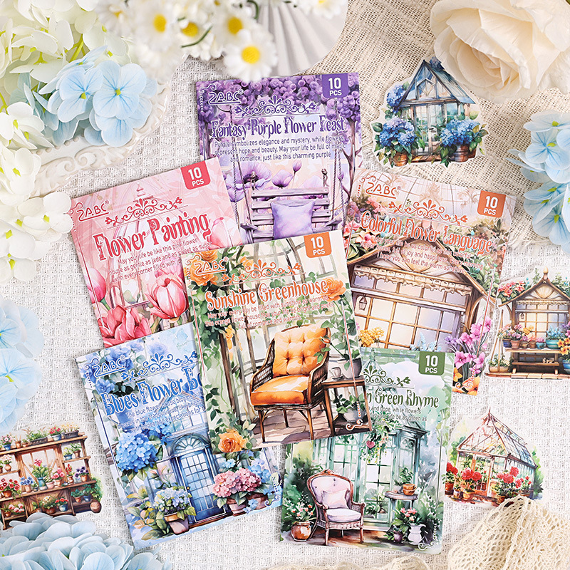 Poesía en el camino de la flor jardín especial aceite pegatinas de cuentas de mano paquete diy diario de cuentas de mano y pegatinas de papel pegatinas de viento pastoral transfronterizo