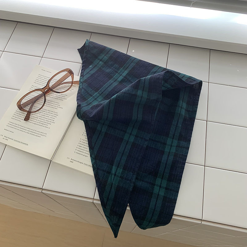 Bufanda de seda, sensación de alta calidad, nuevo pañuelo en la cabeza, diadema pastoral femenina de verano, accesorios para el cabello, bufanda triangular multiusos, bufanda, bufanda, cortina de pedo a cuadros