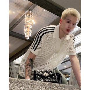 High-grade Led Color-matching Casual Summer Hollow-out Shirt Thin Cool-feeling Shirt Men's Short Comfortable Collar Breathable Sleeve