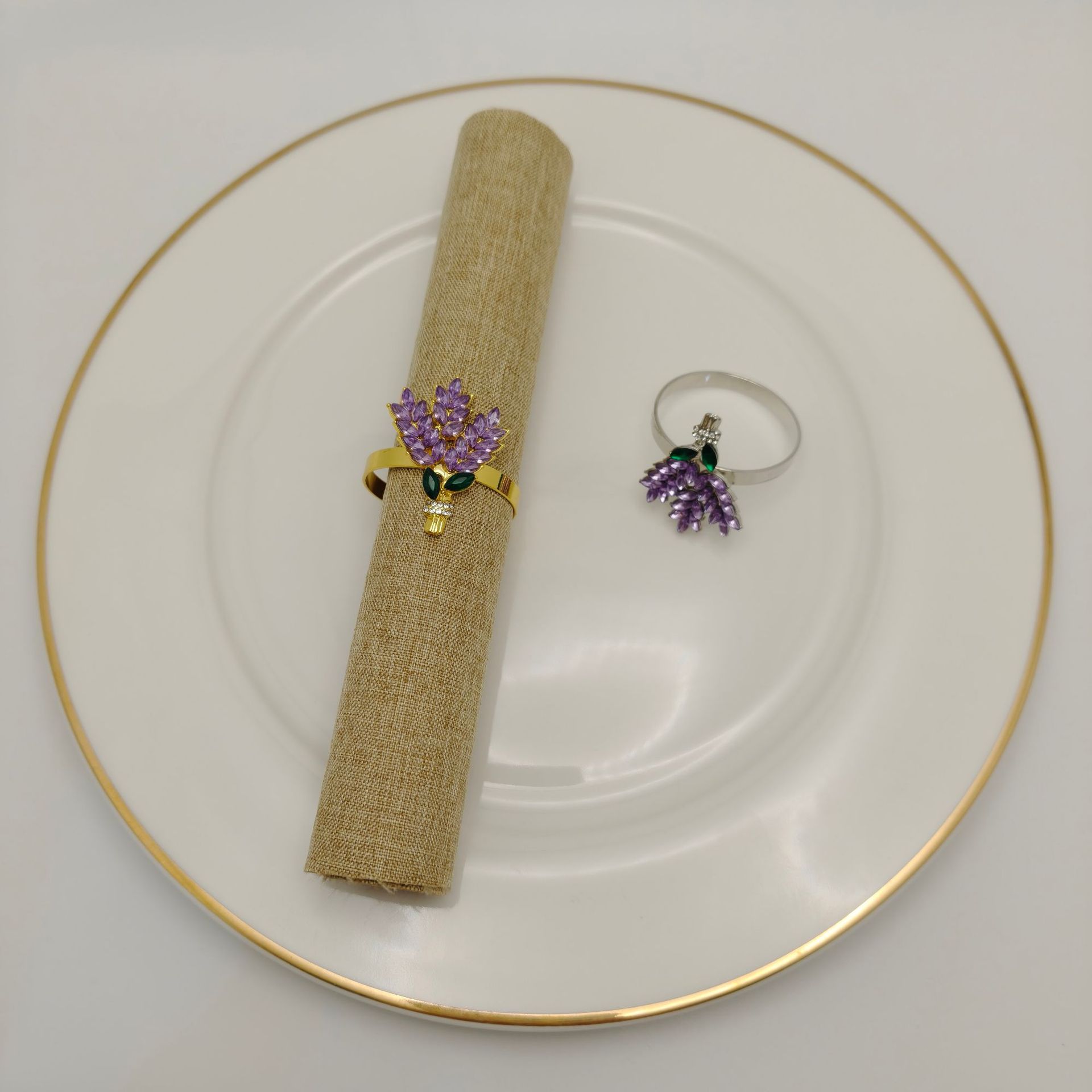 New cross-border diamond-embellished wheat ear lavender napkin ring, leaf napkin buckle for table decoration and hotel table setting