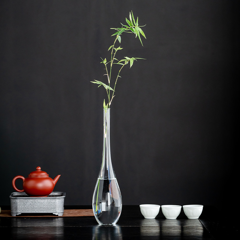 鹤首玻璃花插 日式禅意透亮玻璃花器 玉净瓶花入空间茶室家居摆件