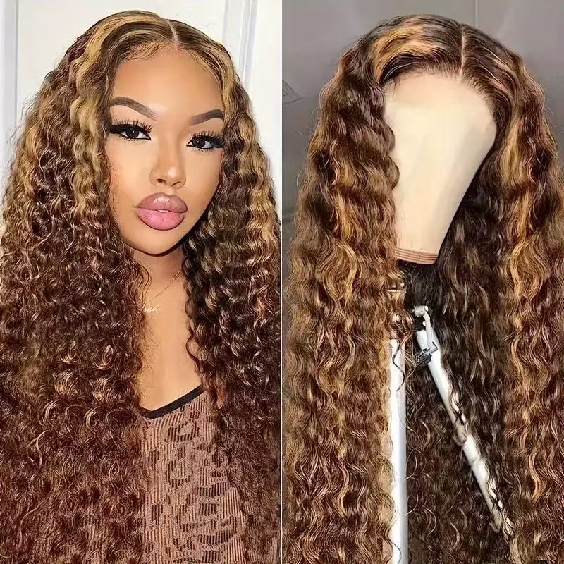 African Small Roll Wig Front Lace European and American Wig Women's Long Curly Hair Mid-split Explosive Head Chemical Fiber Head Cover Full Top Hair