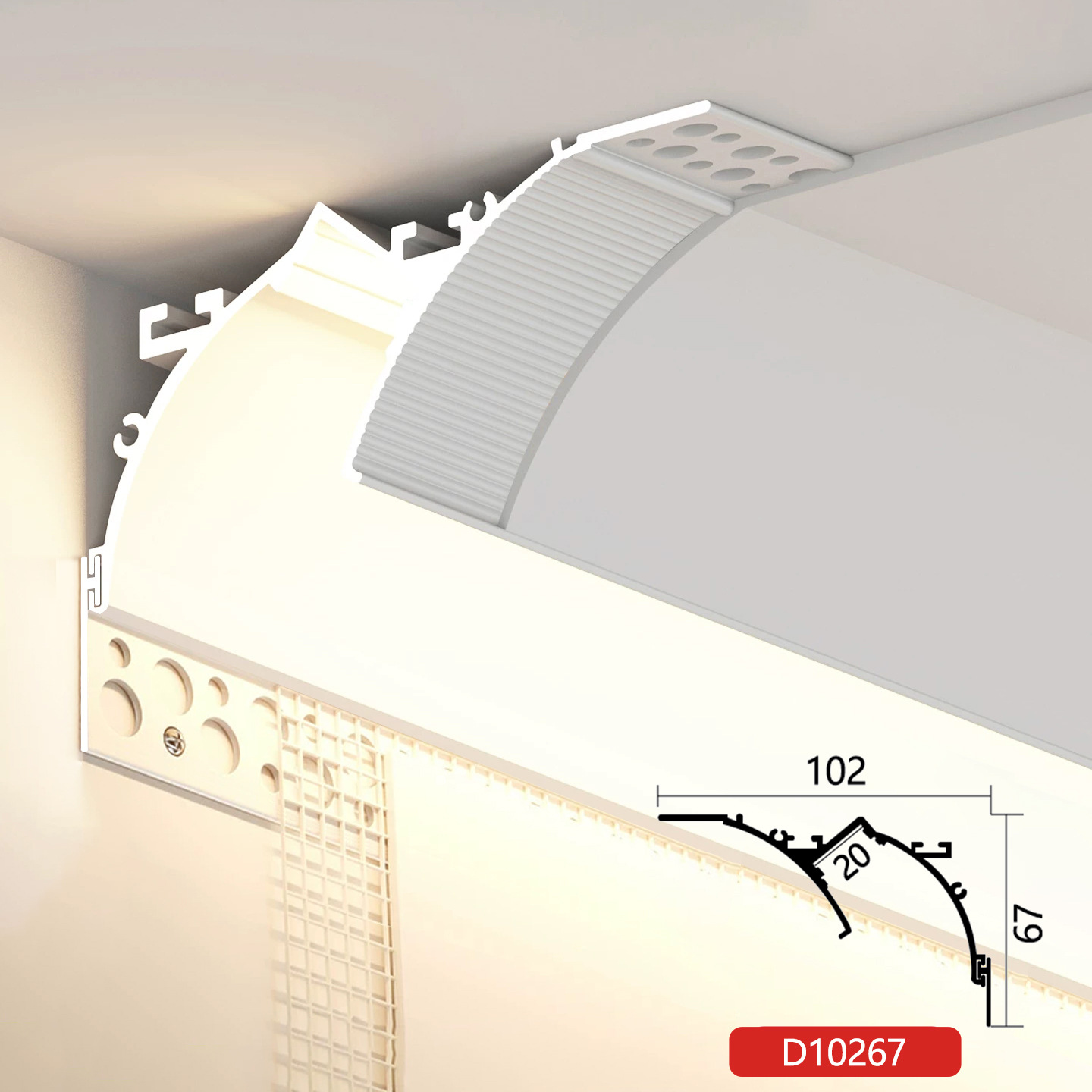 Suspensión de la ranura de la lámpara reflectante sin techo, instalación abierta, lámpara de lavado de pared, lámpara de retorno de luz, lámpara de línea de línea de Yeso de perfil de ranura de aluminio enterrada previamente image 7