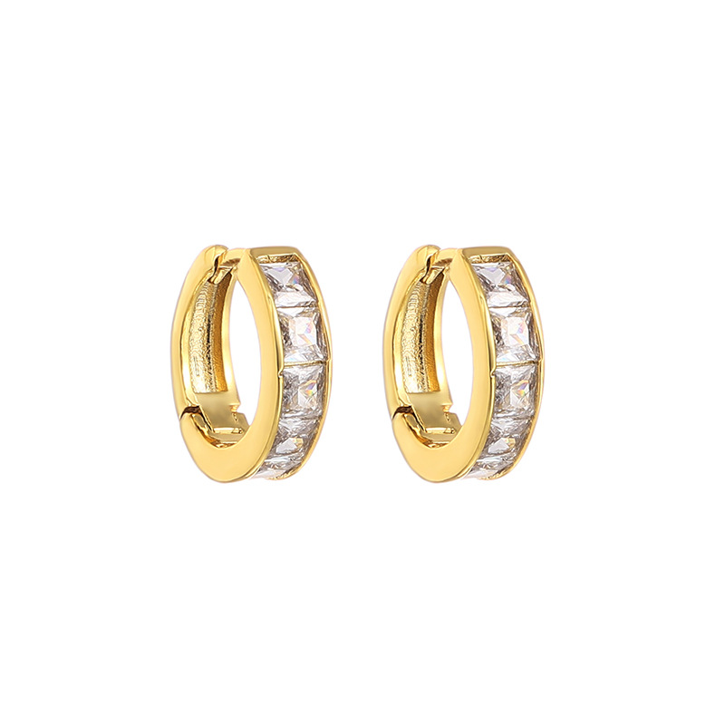 Personalidad de la moda europea y americana simple circón con incrustaciones hebilla del oído retro avanzada textura de metal pendientes de anillo de oído joyería de Yiwu