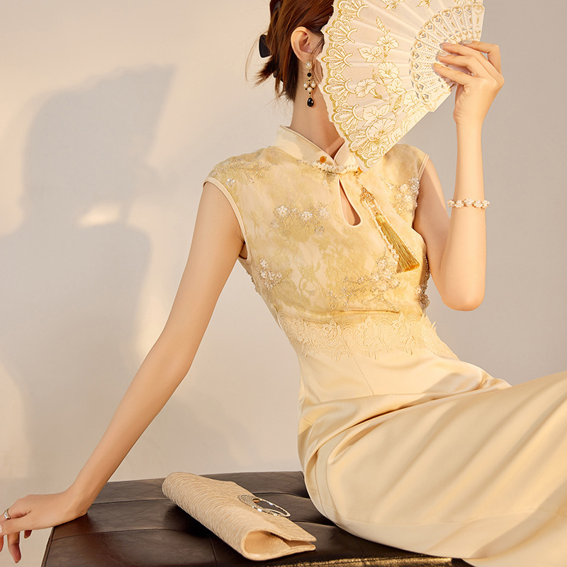New Chinese-Style High-End Elegant Lace Embroidered Dress with Stunning Beauty and Chinese Style, Improved Cheongsam Dress Zx Model N3111