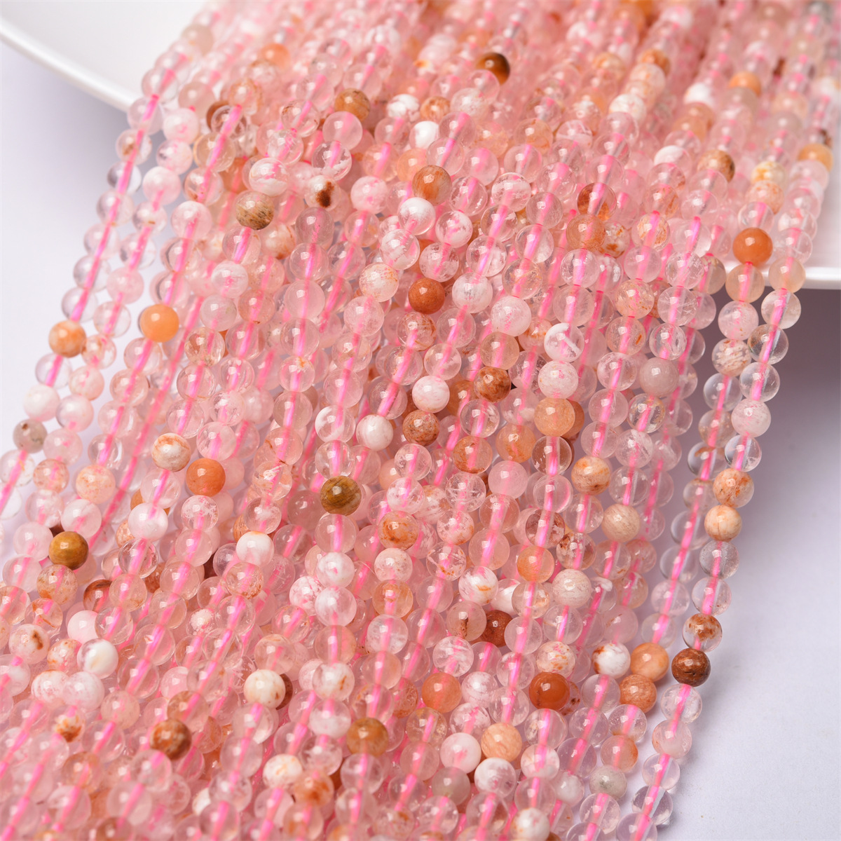 富宏珠宝 天然雪花幽灵水晶散珠圆珠diy饰品配件手链半成品批发