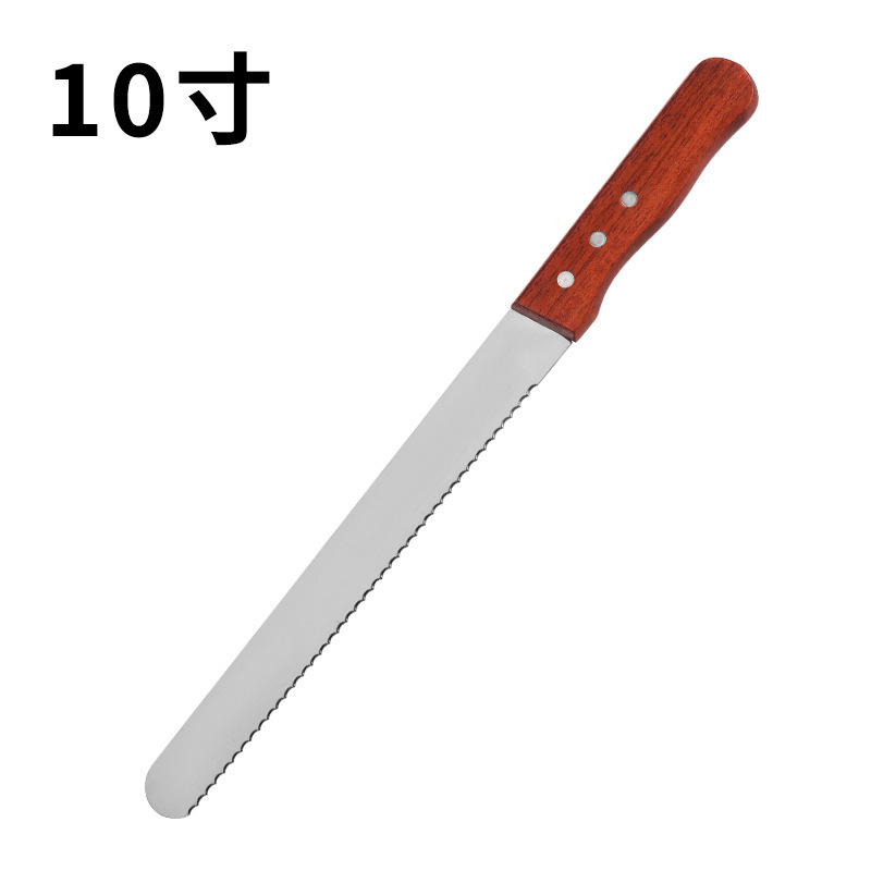 Cuchillo de pan de acero inoxidable con mango de madera al por mayor 8 pulgadas 10 pulgadas 12 pulgadas cortador de horneado dentado tostado espátula de pastel de crema