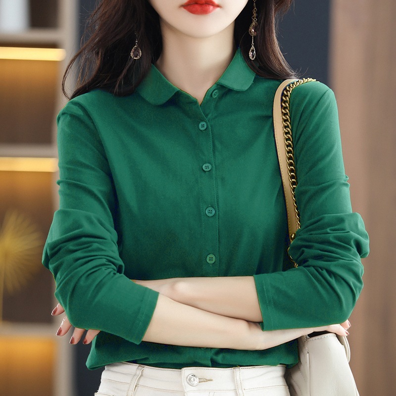 メーカー卸売り2024春夏女性シャツライカ高枝綿上着シャツ気質上着純色長袖|undefined