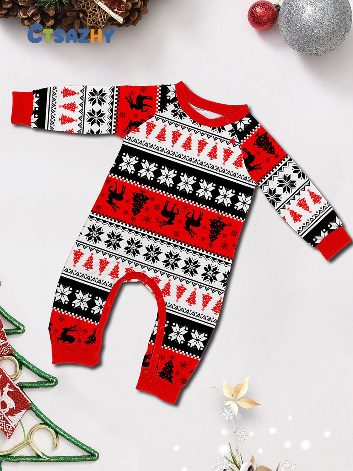 Robe de famille de Noël imprimée, pyjama, robe de maison, lettres de flocon de neige, Père Noël, cerf_voghion.com