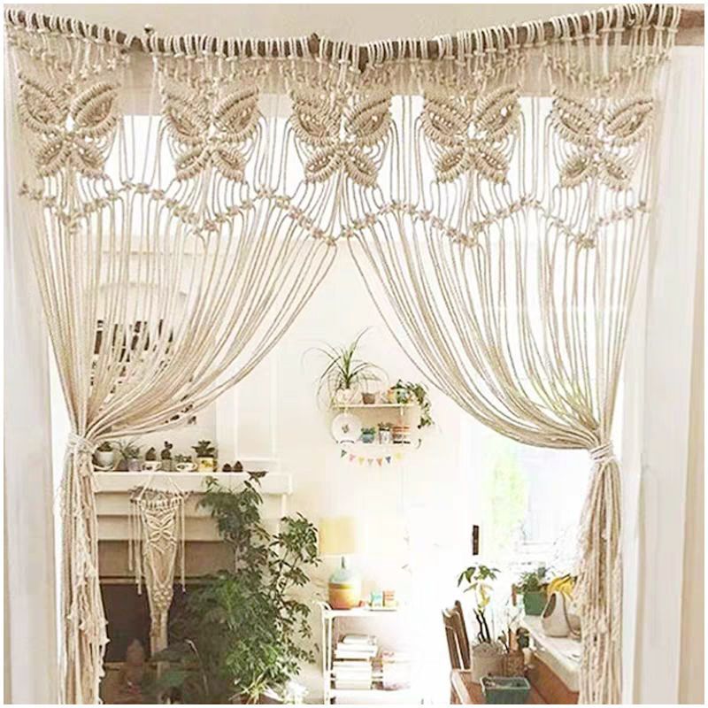 Ximia Woven Door Curtain with Tassels, Tapestry Partition, Cotton Rope Handmade Curtain, Homestay Decoration, Home Textile, Outdoor Wedding