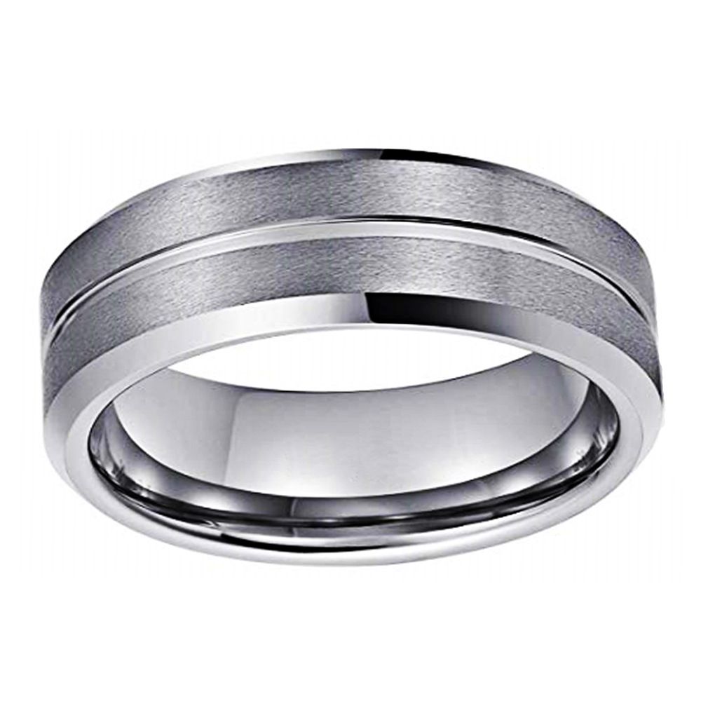 Personalized Stainless Steel Ring Matte Single Groove Fine Band_voghion.com