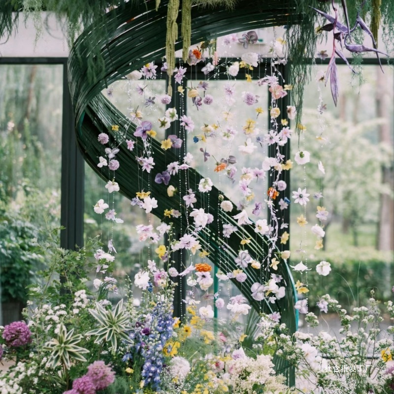 多巴胺花结婚花帘子鱼线悬浮花门帘吊饰婚房布置装饰|undefined