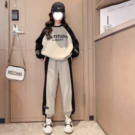 卫衣套装初中学生女生秋冬装2025新款春季加绒女孩韩版运动学院风