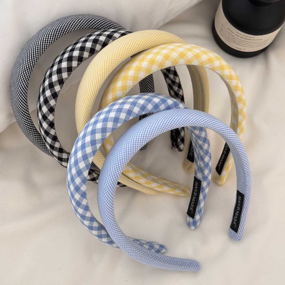 cream plaid sponge headband vintage girl‘s hair hoop sweet all-matching face wash hair band japanese and korean style hairware