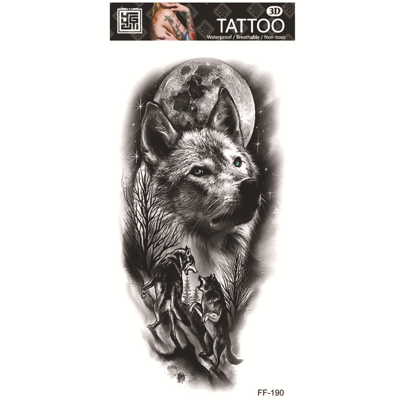Yuanhua fábrica de pegatinas de tatuaje a prueba de agua en stock al por mayor cabeza de Lobo tótem texto árabe tatuaje pegatinas suministro transfronterizo