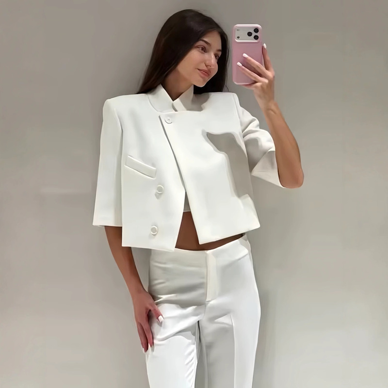 Pb&Za New Summer Women's Clothing, Elegant and Professional One-Button Short Blazer Jacket 2432570