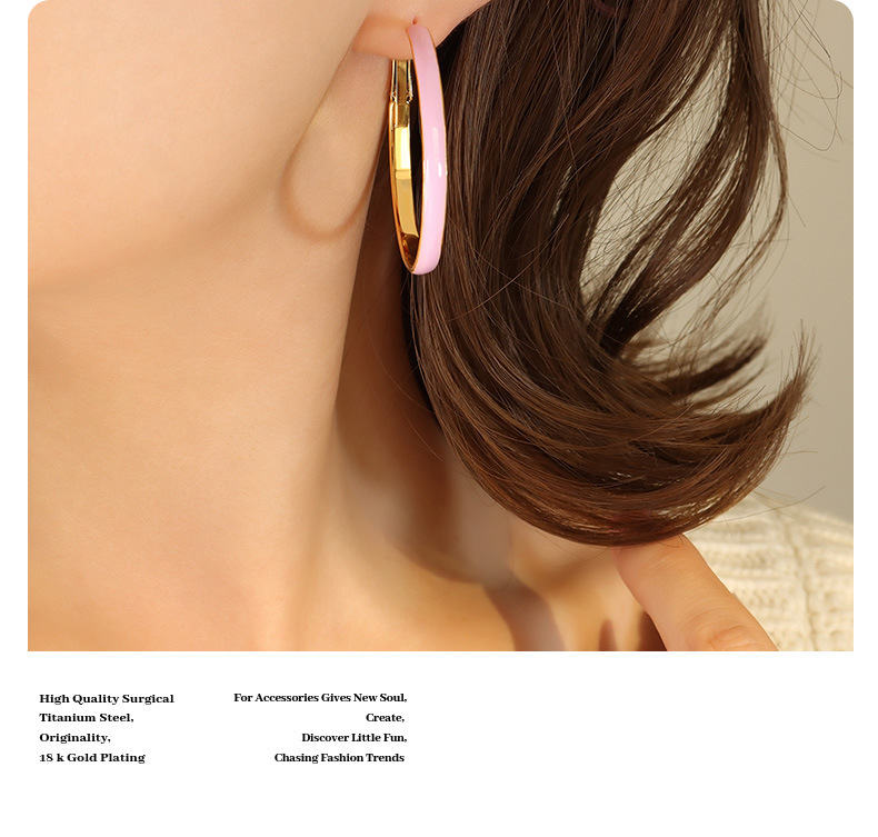 Fashion Circle Titanium Steel Enamel Hoop Earrings 1 Pair