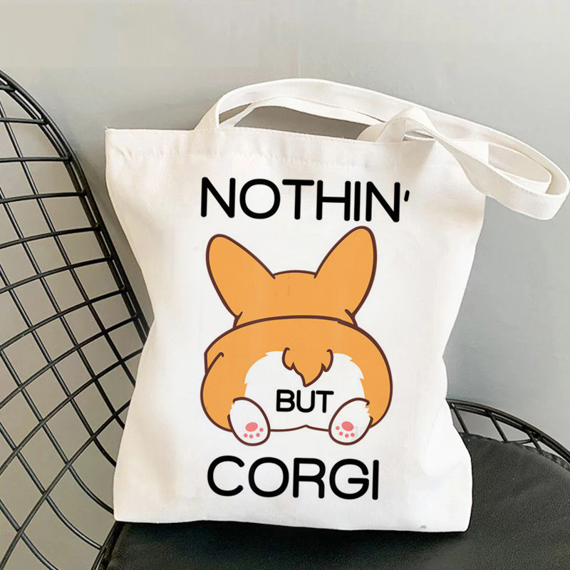 Cute Corgi Corgi Perro Perro Perro Impresión Canvas Bolsa de hombro Bolsa de mano de estudiantes en stock