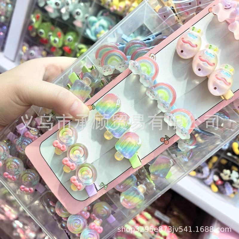 かわいい真珠光沢のあるグラデーションカラー笑顔流星レインボーロリポップアイスクリームアイスクリーム子供用ヘアピン小学生ヘアピン|undefined