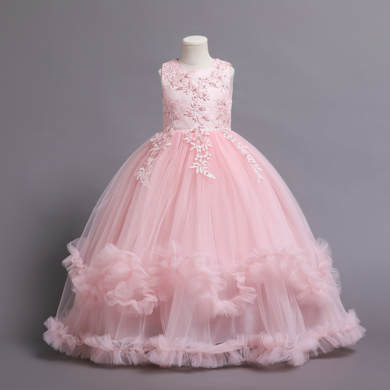 Children's Dress Long Dress Summer Girls' Wedding Dress Embroidered Mesh Princess Pontoon Dress Performance Host Children's Dress Long Dress Summer Girls' Wedding Dress Embroidered Mesh Princess Pontoon Dress Performance Host