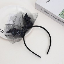 万圣节网纱蝙蝠发箍氛围感亮片儿童头箍跨境鬼节派对趣味装扮头饰