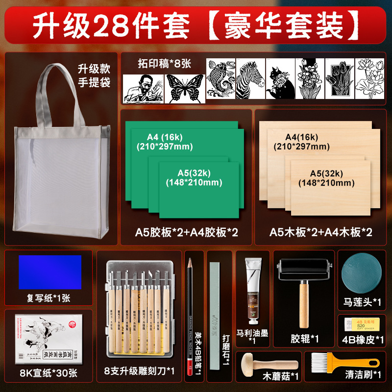 版画工具全套初学者胶板画木版画材料包木刻刀油墨木蘑菇新手套装|undefined