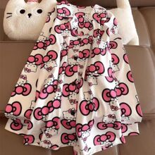 粉色蝴蝶结少女睡衣秋冬季加厚德绒舒适套装女生公主风家居服