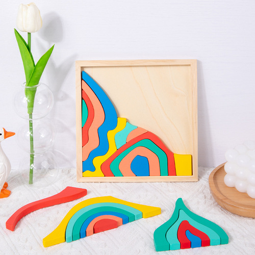 Wooden four elements building blocks baby educational early education rainbow building blocks puzzle building toy