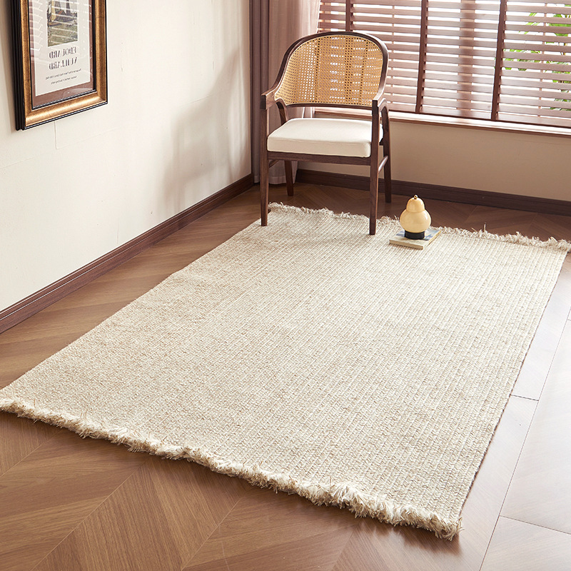 Tejido a mano alfombra cuadrada de yute sofá sala de estar casera crema de viento de cama superior cama sin pegamento mantas de bordillo