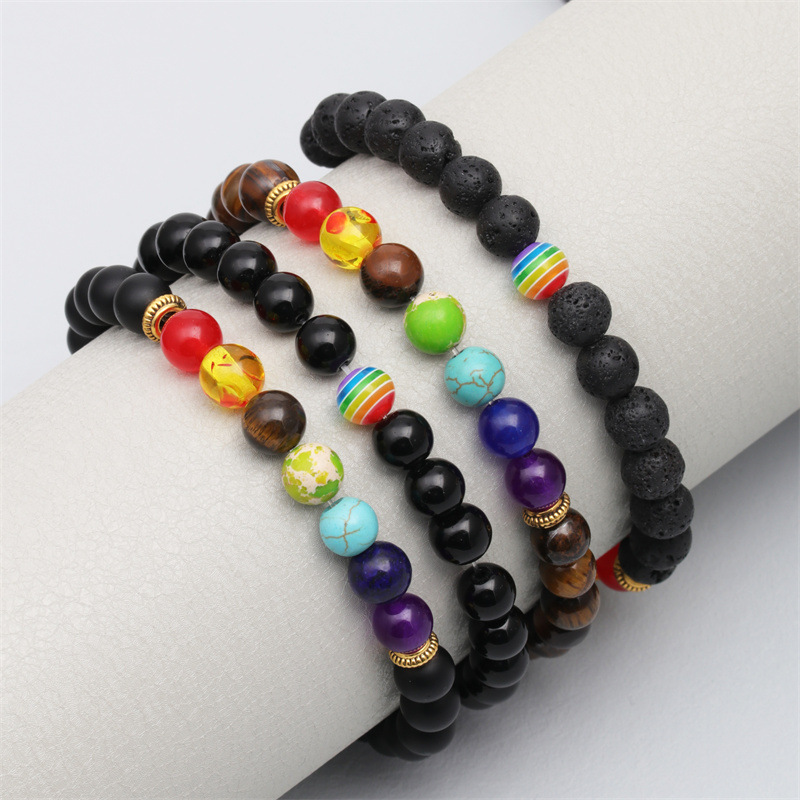 Cuentas de colores transfronterizas europeas y americanas Ojo de tigre Pulsera de cuentas de piedra volcánica pulsera de bola de color pulsera de hombres y mujeres pulsera de pareja