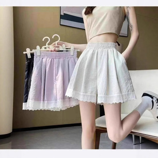 Lace Casual Sports Shorts Women's Summer New Elastic High-Waist Slim Fashion Versatile Women's Wide-Leg Pants