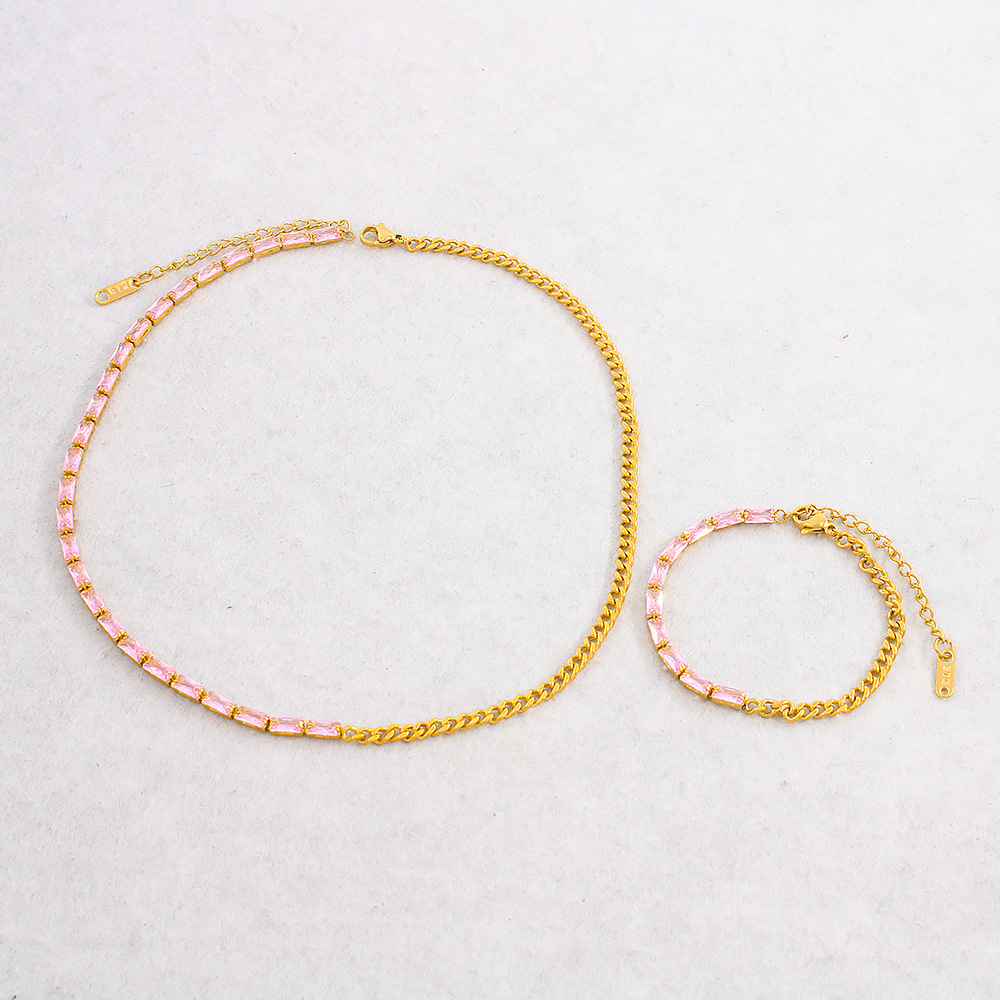 Simple Style Geometric Stainless Steel Chain Zircon Bracelets Necklace