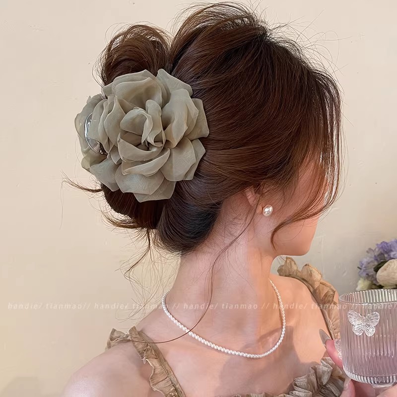 1# Pinza para el Cabello con Forma de Rosa y Té con Leche - Aproximadamente 8 cm