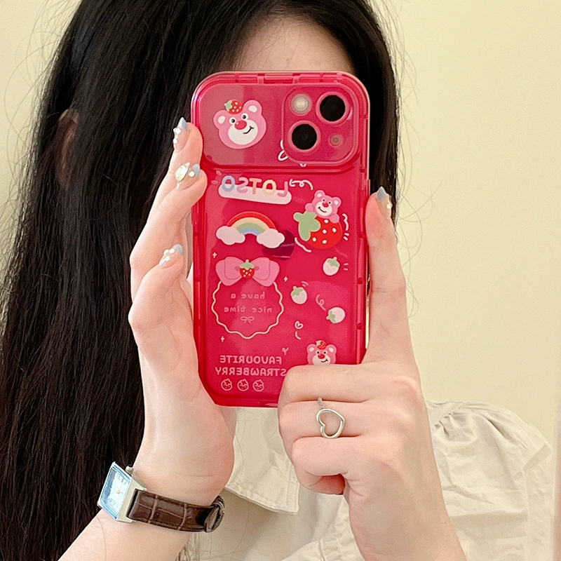 Чехол для телефона совместимый с iPhone 15, чехол-картина: cartoon strawberry, складное зеркало, 15примакс, iphone