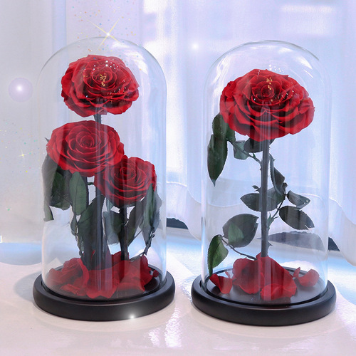Eternal Flower Grand Prince Three Glass Dome Rose Bouquet Gift Box Valentine's Day Christmas Mother's Day Gift Wholesale