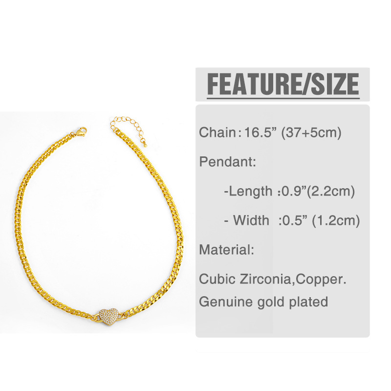 hip-hop splicing chain copper inlaid zircon heart necklace bracelet