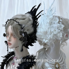 天使の翼lolita羽黒い白い刺繍レースのショーのアクセサリーのサイドクリップの形
