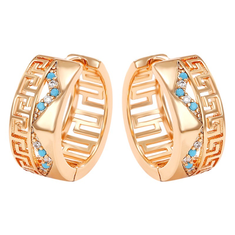 Xuping joyería artificial joya con incrustaciones gran muralla patrón vintage pendientes 18k chapado en oro pendientes de alta calidad para las mujeres