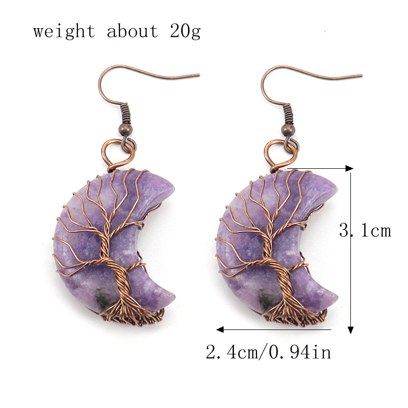 1 Pair Retro Simple Style Moon Tree Patchwork Natural Stone Copper Drop Earrings display picture 1