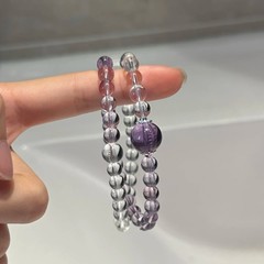 幸柿|天然双A巴西透体白水晶紫水晶双圈女生手串高级感轻奢