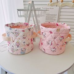 新品KTキルティングコットン手作りインスタ风可爱いデスクトップ収纳ケース円筒収纳カゴ整理収纳丸型