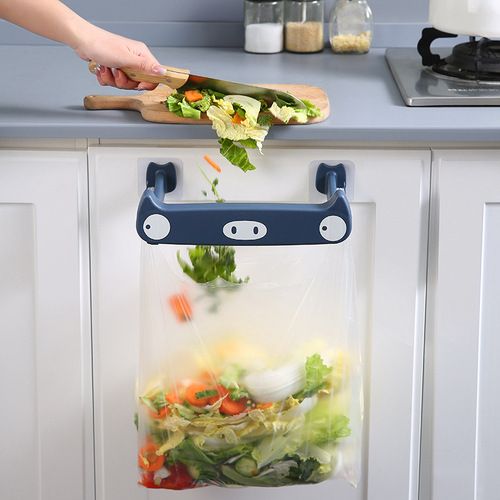 New piggy storage rack wall-mounted kitchen garbage bag hanger without punching cartoon rag garbage bag holder
