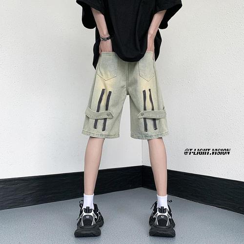 American-style cowboy shorts for men, Western and European high street vibe pants, trendy brand, wear-resistant work pants, oversized knee-length five-pocket pants