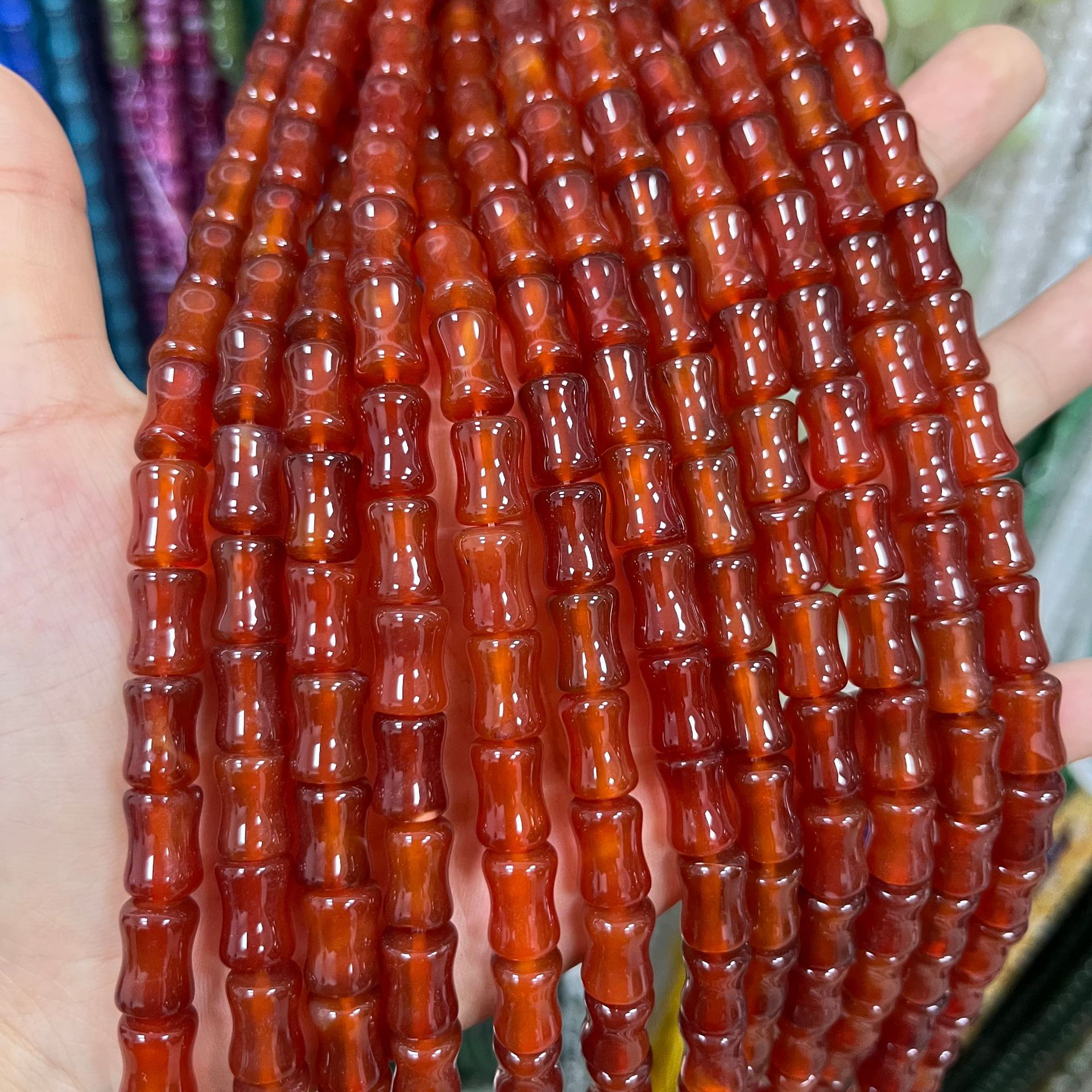 竹節散珠紅瑪瑙竹節散珠8*12mmDIY飾品配件半成品批髮飾品配件