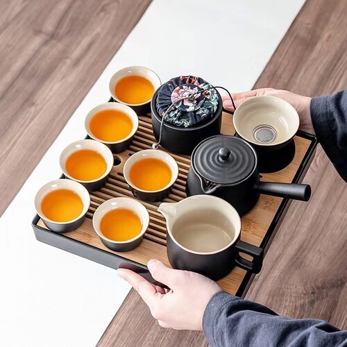 Ceramic Gongfu Tea Set Simple Gift Box Home Use Creative Tea Tray Tea Can Set Real Estate Hotel Business Gift