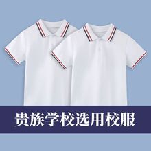 儿童polo衫纯棉短袖白色T恤小学生校服男童翻领女童10岁免烫洋气