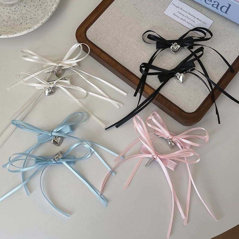 Bow Ribbon Love Heart Pendant Hairpin Women's Bangs Side Clip Pair Clip Advanced Sense Clip Headdress Hairpin Hair Accessories